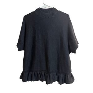 Kate Spade Broome Street Flounce Knit Top Black Medium